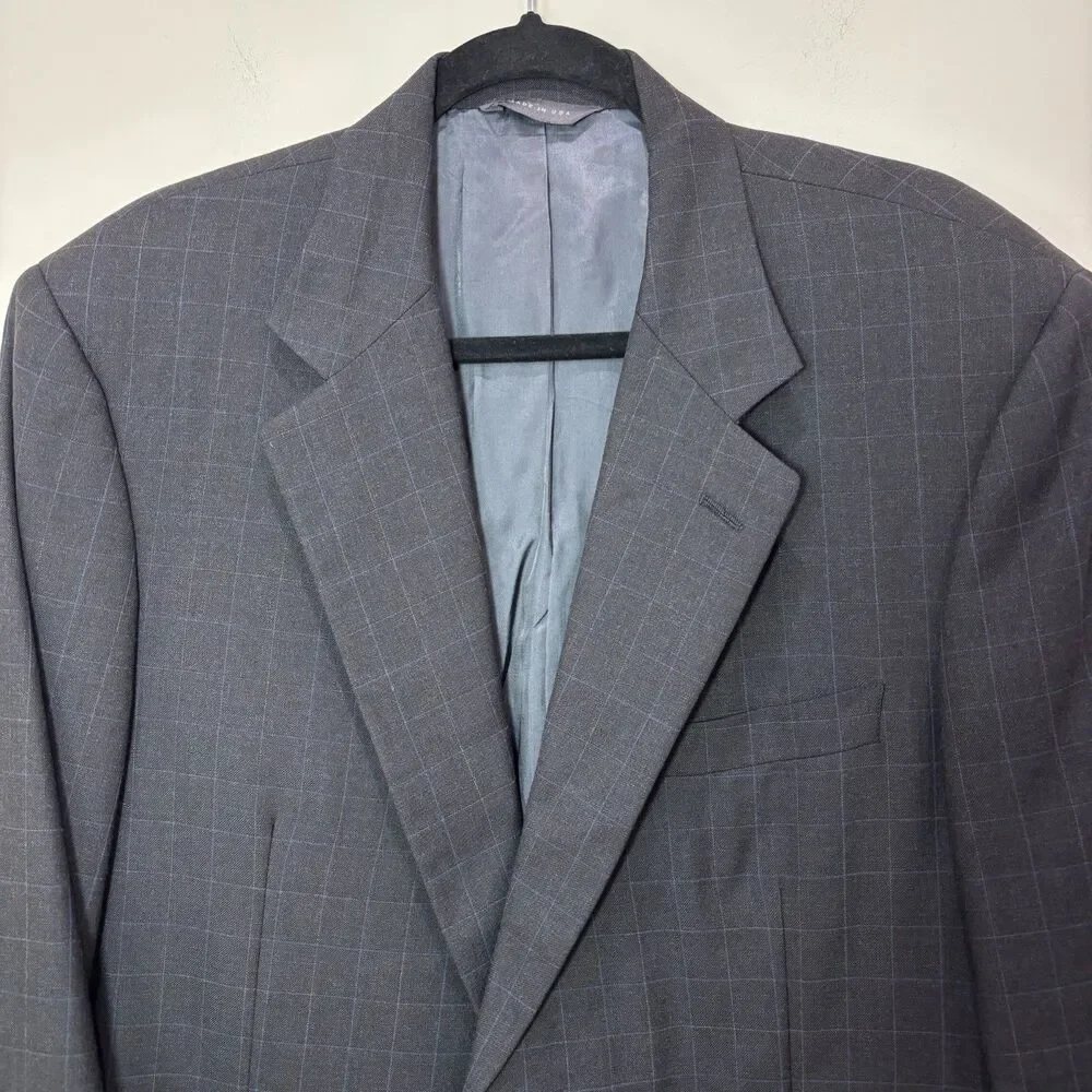 Brooks Brothers 100% Wool Windowpane Plaid Dark Gray Blazer Men 43L Sport Coat
